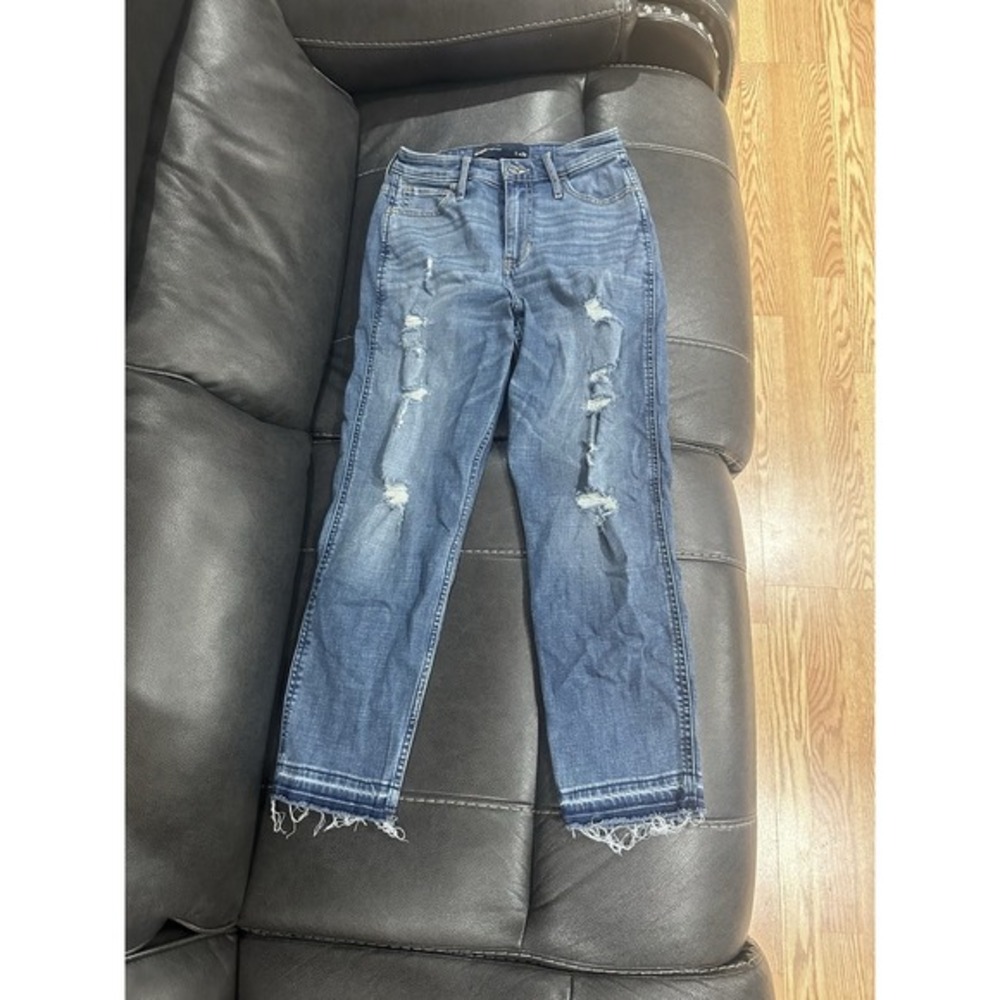 Hollister Collection Boyfriend high rise jeans size 1 w 25 blue ripped womens